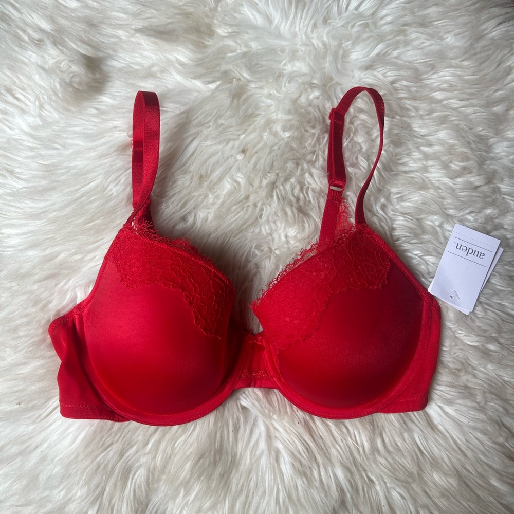 Auden Red Lace Trim Bra nwt